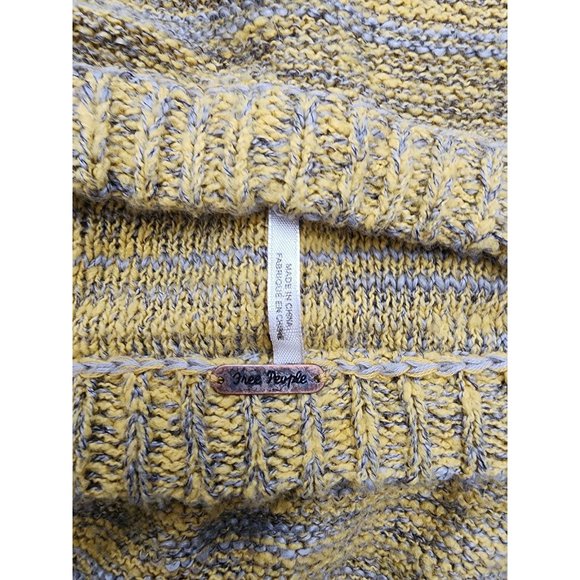 Free People Gold Sweater Small Yellow Grey Pockets Longsleeve Top - Picture 4 of 4